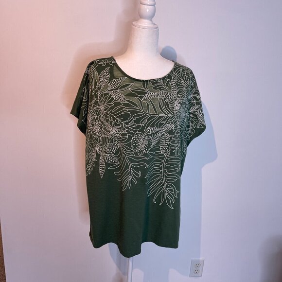 JM Collection Tops - JM Collection Green & White Embroidered shirt size XXL